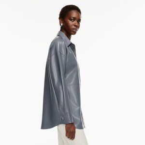 Aritzia Babaton Pelli Vegan Faux Leather Shirt Jacket Shacket S - Gray